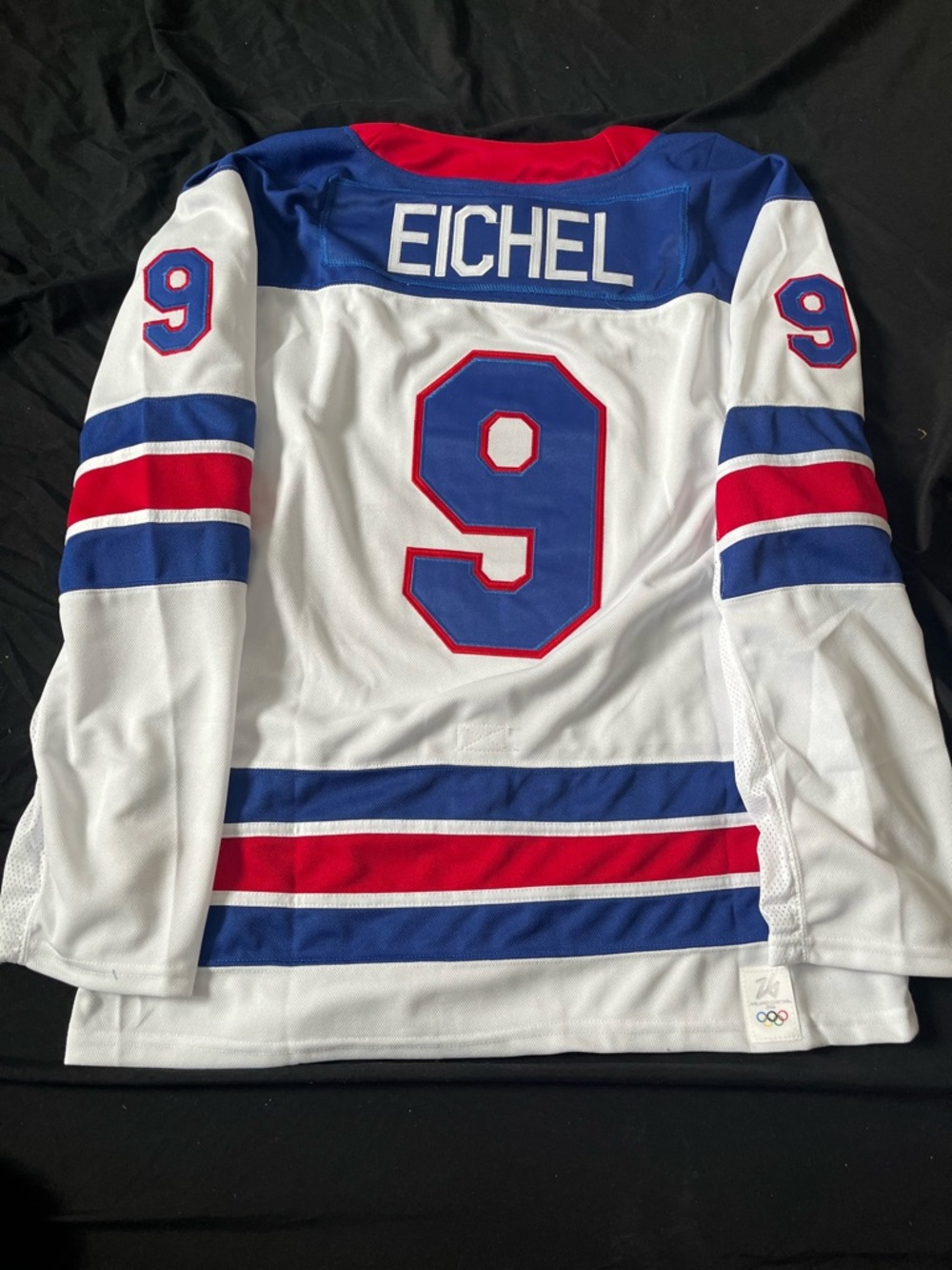 NEW Jack Eichel Team USA Olympic Hockey Jersey With Fight Strap!